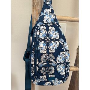 Vera Bradley Ultralight Essential Sling Backpack, Dive Floral Medallion Blue NWT